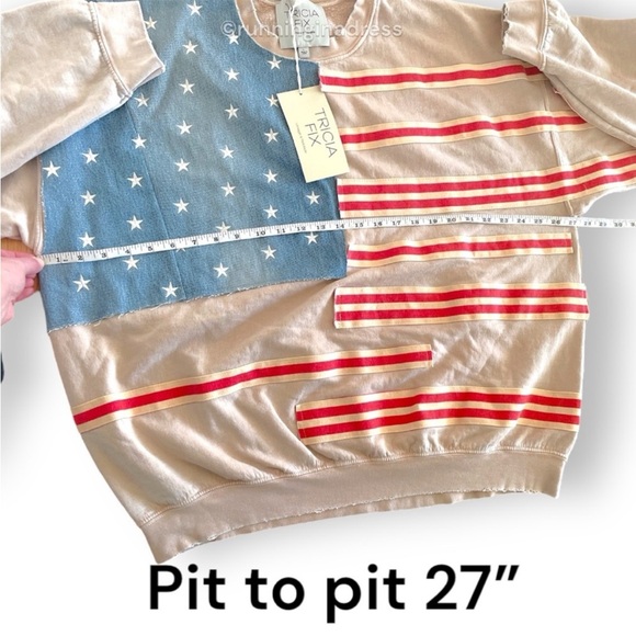 NWT Free People X Tricia Fix Stripes And Stars Pullover Size Large Tan Blue Red - Picture 15 of 15